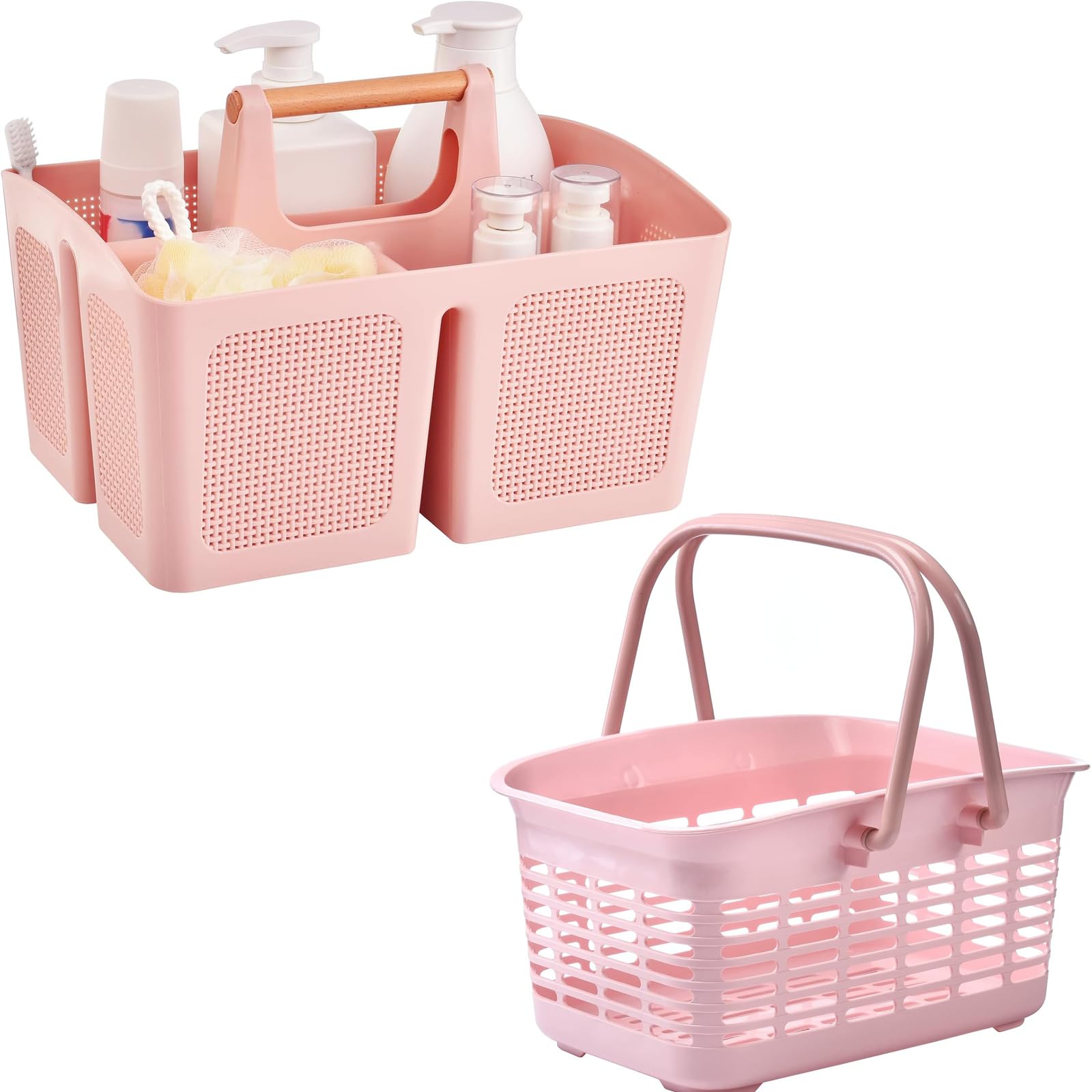 ALINK Plastic Shower Caddy Basket with Handle Portable Organizer Storage Basket for College Dorm - Pink