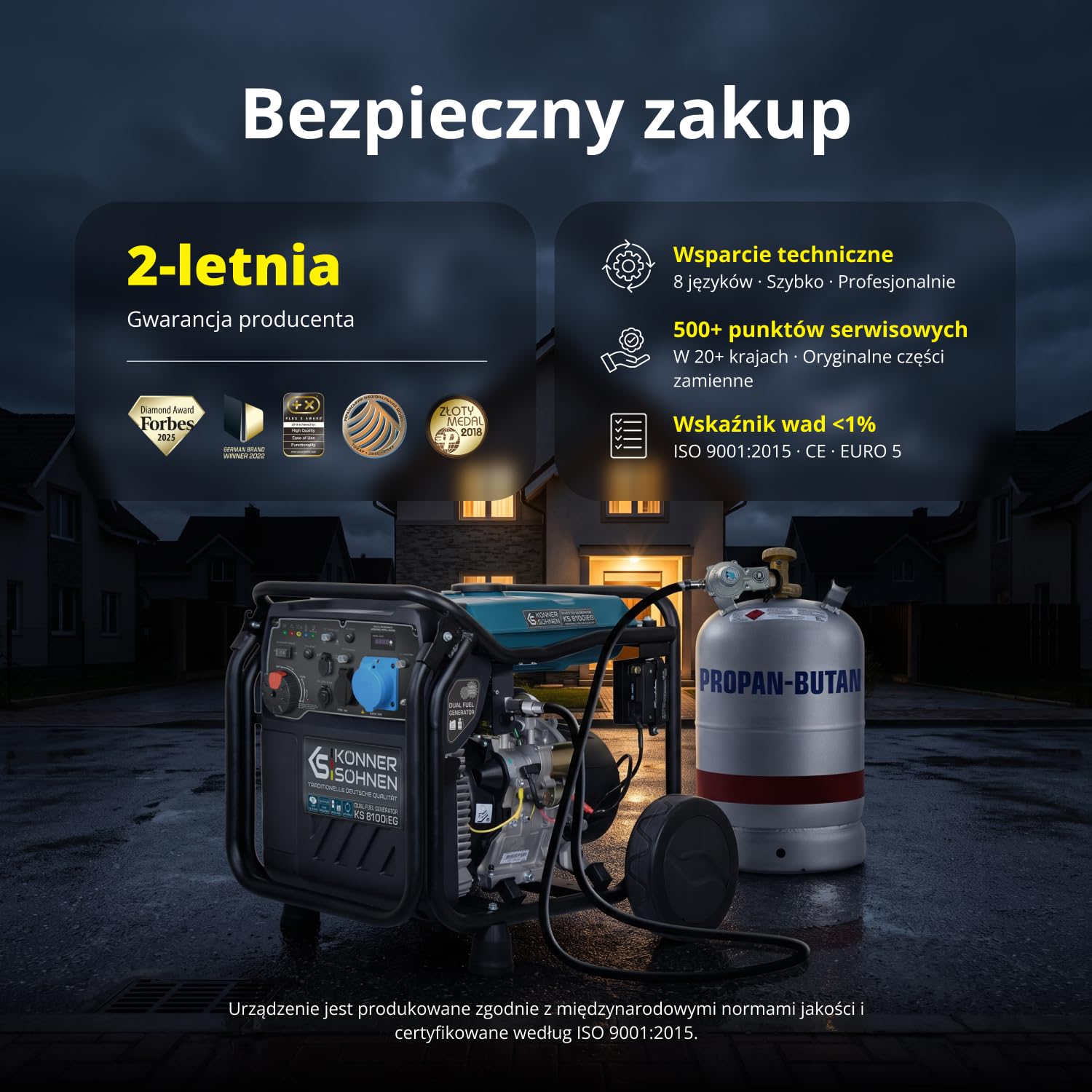 Generator Prądu Inwertorowy Agregat Prądotwórczy Gazowo-Benzynowy Könner & Söhnen KS 8100iEG, 8000 W, 16KM