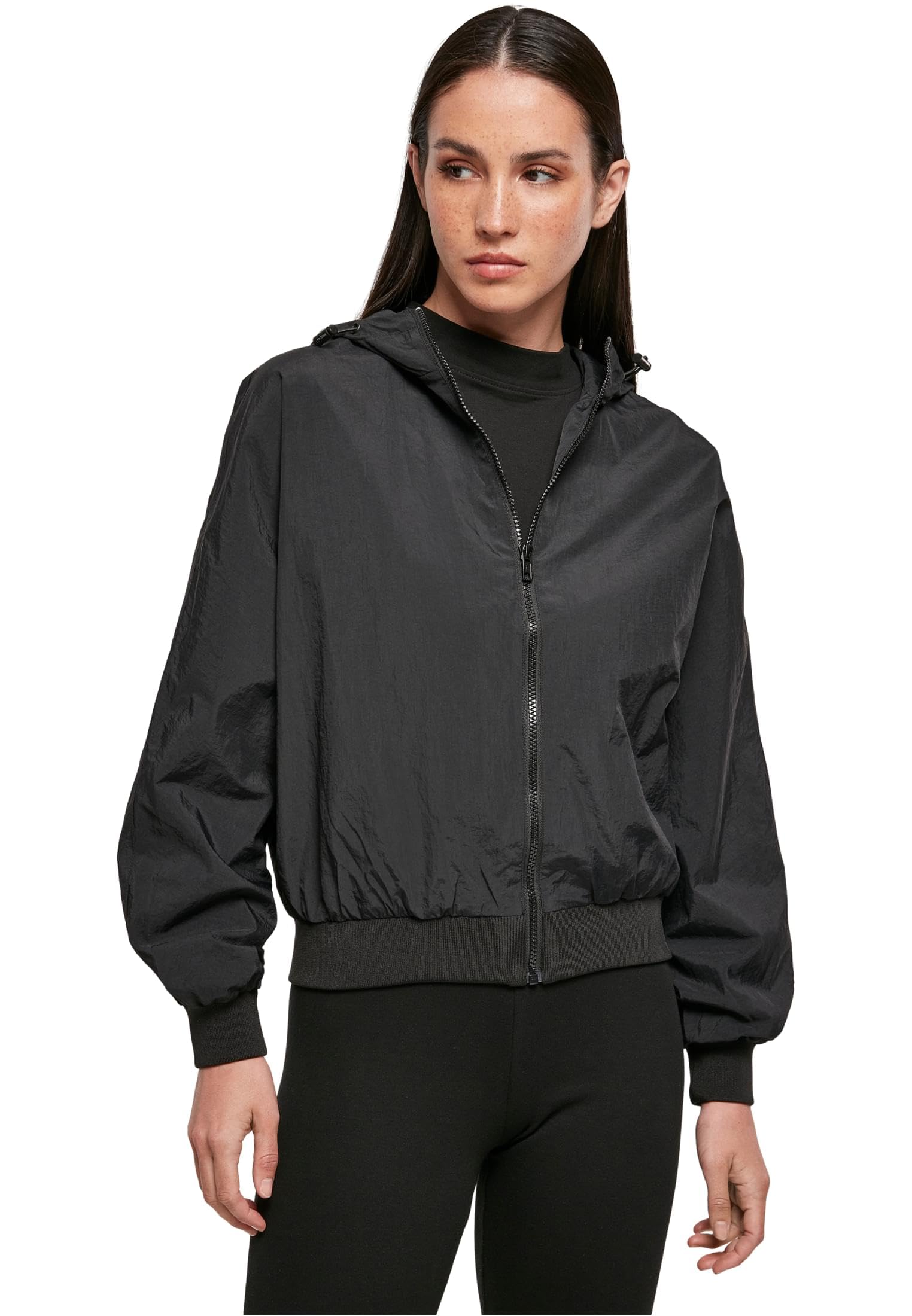 Build Your Brand Women's Crinkle Batwing Jacket, Black, XXXXXL