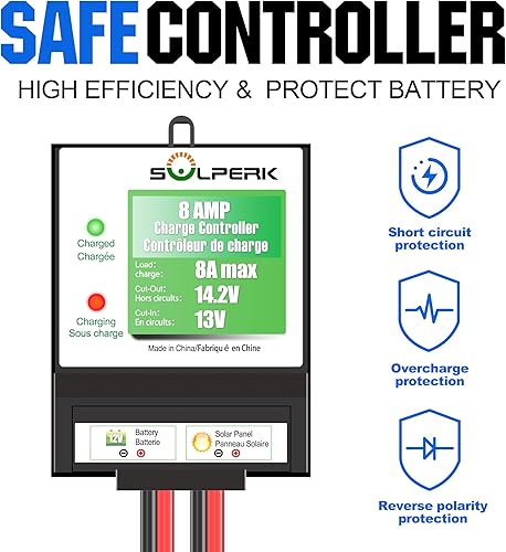 Miniatura 3 de Solperk Panel solar de 20 W, cargador solar para carga lenta y continua, cargador de batería solar y mantenedor, adecuado para automóviles,