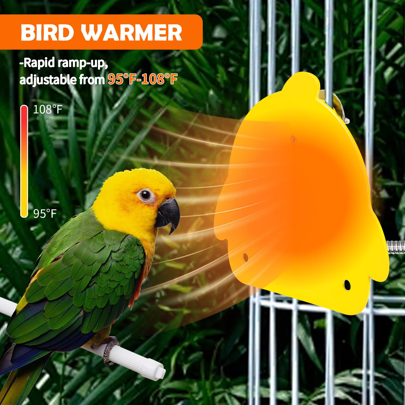 Calentador de pájaros para jaula, calefactor de pájaros con soporte de pájaros, calefacción termostática del gallinero, 12 V, calefacción para pequeños animales, loro, pollito, hámster