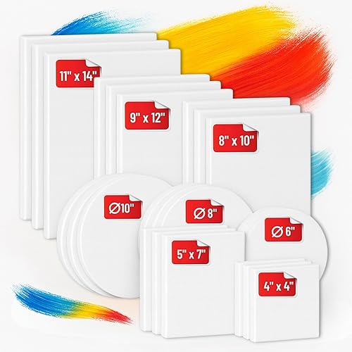 Paquete de 24 tableros de lienzo para pintar, paneles acrílicos blancos en 8 tamaños, incluyendo lienzo de 4 x 4, 5 x 7, 8 x 10, 11 x 14 pulgadas y