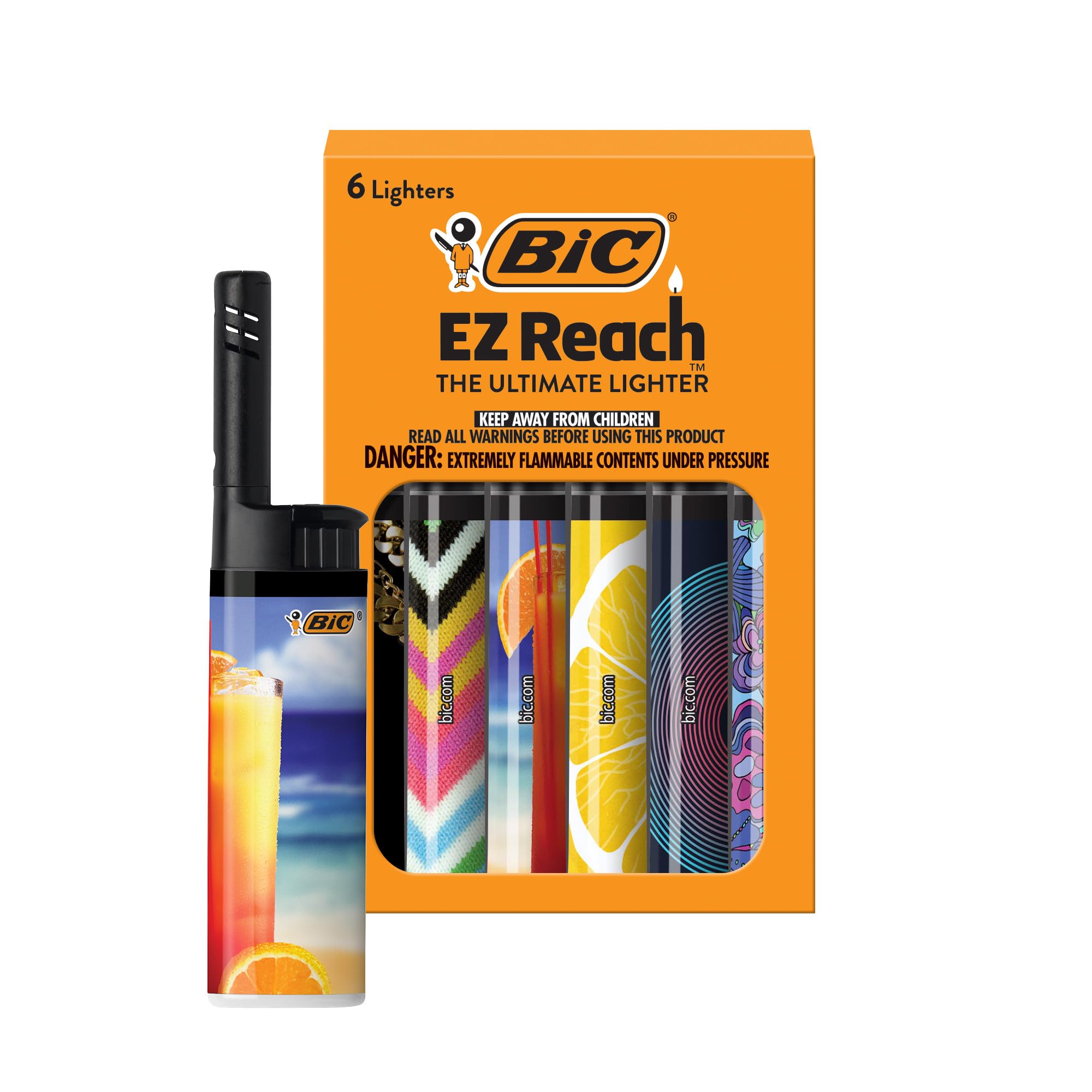 EZ Reach Candle Lighter, The Ultimate Lighter with Extended Wand for Grills and Firepits (1.45-inch), Favorites Series, 6 Count Pack (Assortment of Designs May Vary)