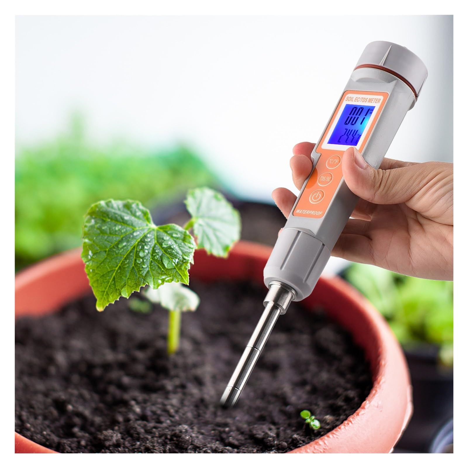 Bodentester 3 In1 EC/TDS/Temperatur Digitales Bodentestsondenmessgerät mit Hintergrundbeleuchtungsbildschirm Tragbarer Bodensalzgehaltstester Einfache Bedienung