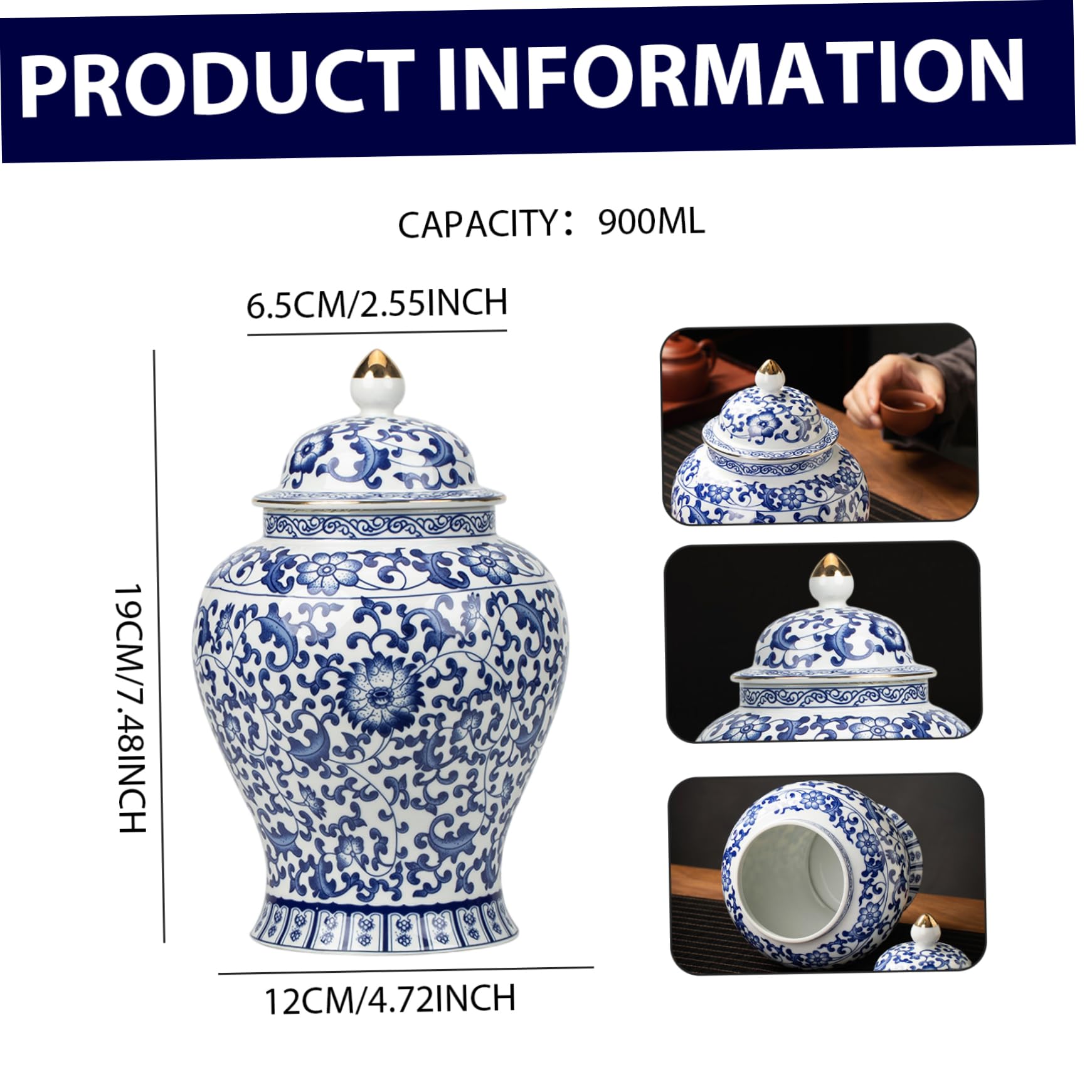 Frascos de jengibre para decoración del hogar, frascos de jengibre azul y blanco decorativos de cerámica con tapa, decoración de jarrones de porcelana para mesa, sala de estar, estantería#