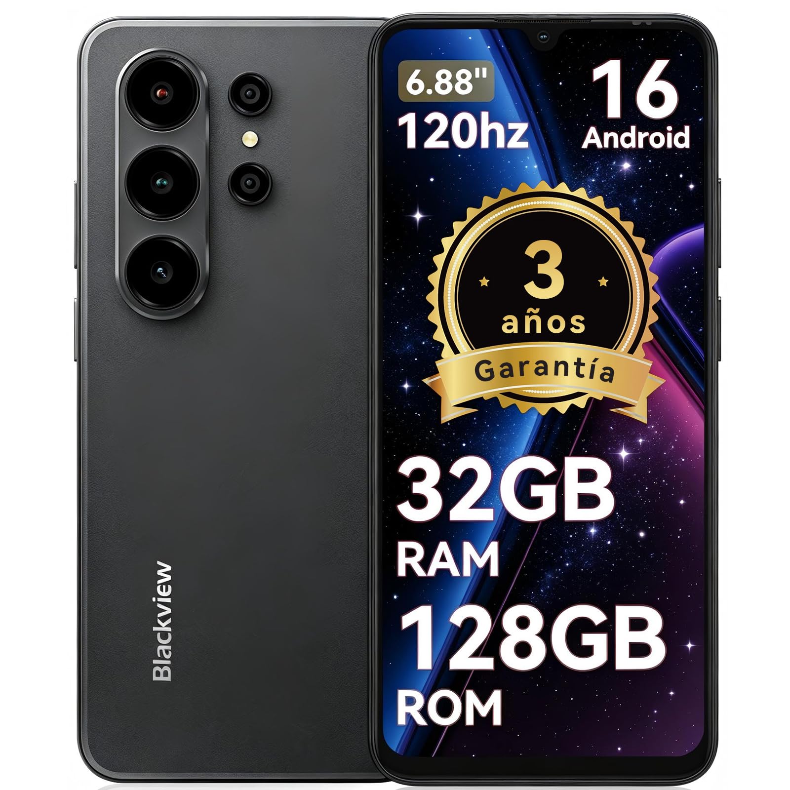 Blackview WAVE 10 Telefono Movil Baratos Buenos Android 16,6.88" 120Hz,32+13MP 32+128GB/2TB TF Celulares,Smartphone Libres Oferta 5000mAh/3.5mm/WiFi 5G/Face ID/Bloqueo Huella Dactilare,3 Años Garantía