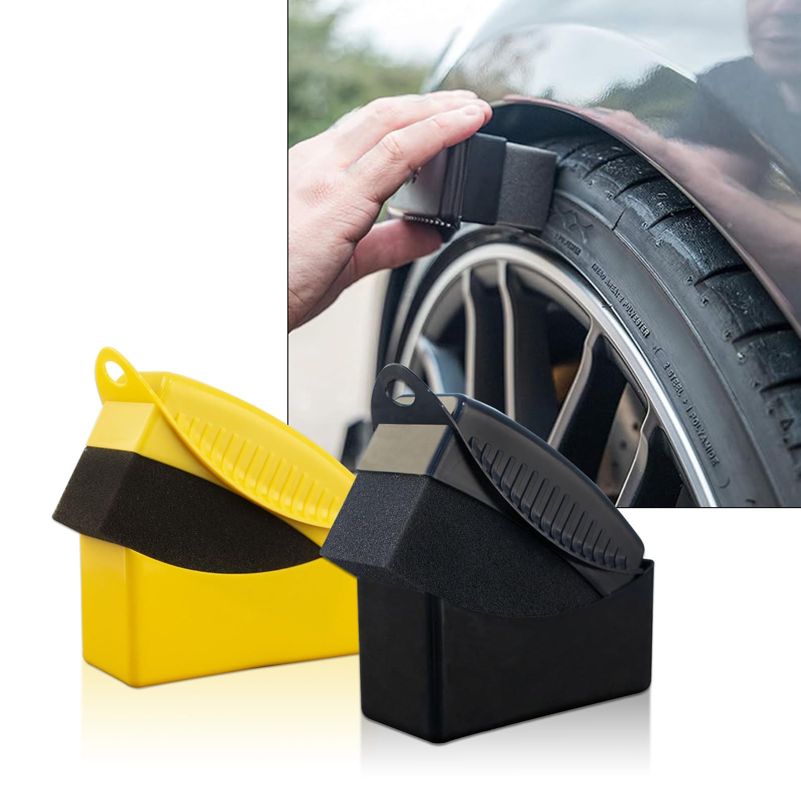 Vbgurr Yellow+Black 2 Pcs Car Sponge Tyre Dressing Applicator Portable Car Cleaning Sponge Durable Sponges For Car Cleaning