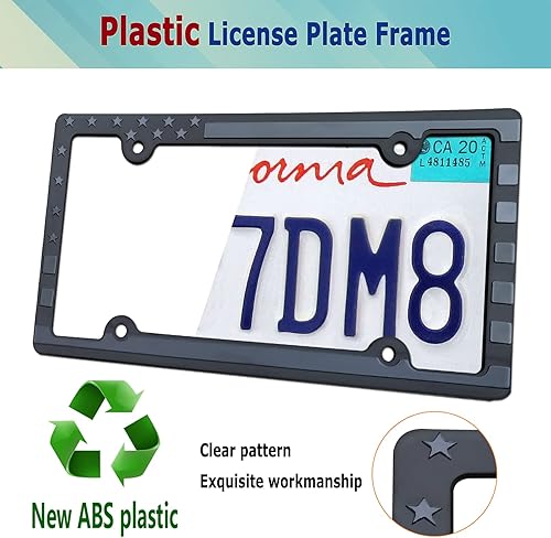 Miniatura 10 de BGGTMO Marcos de matrícula de la bandera estadounidense negra, paquete de 2 unidades patrióticas de Estados Unidos con estrellas y rayas de aluminio