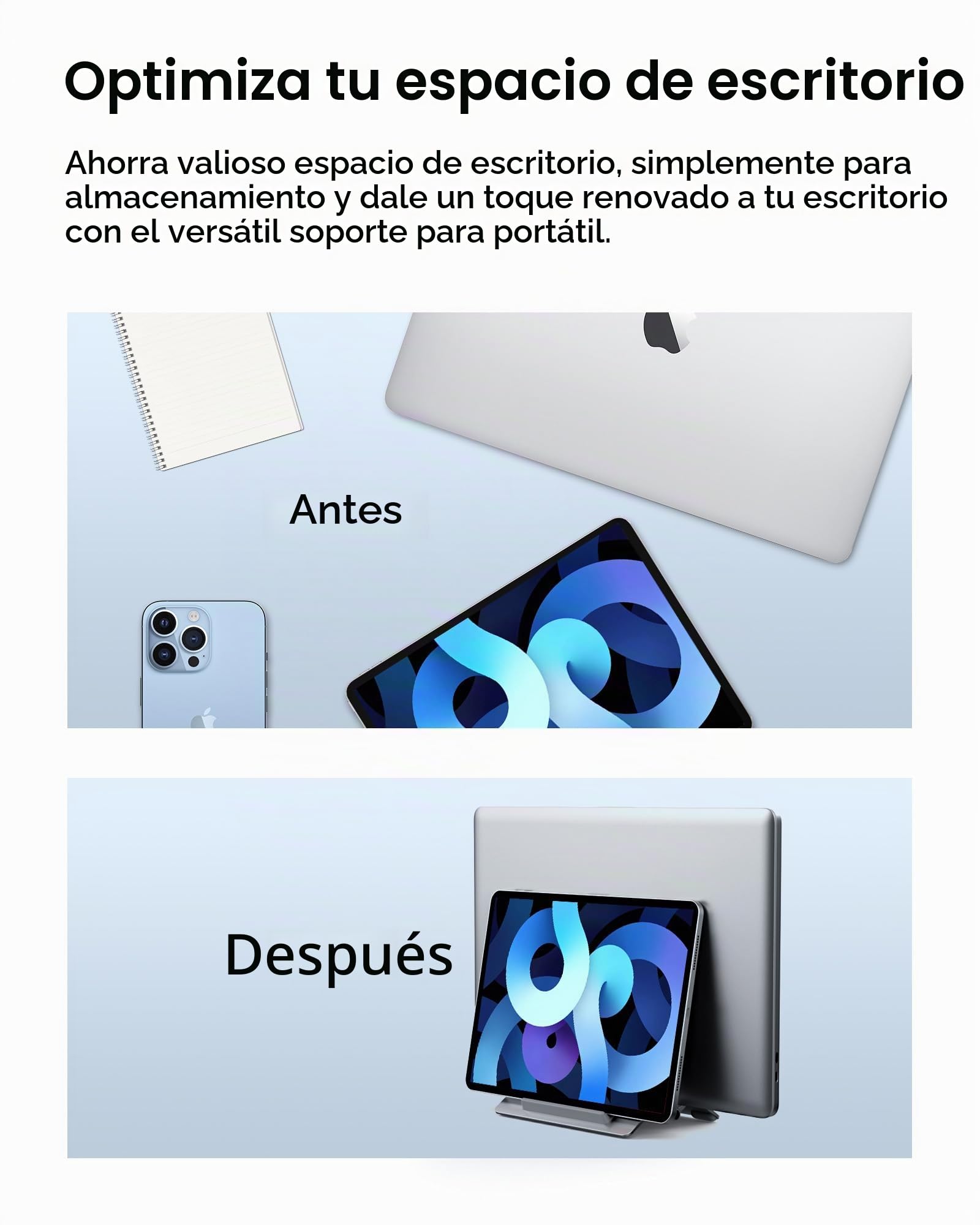 SODI Soporte Vertical para Portátil, Soporte para MacBook con Bloqueo Automático por Gravedad, Soporte Portátil Compatible con MacBook Pro/Air, Matebook, HP, iPad, Tablet, Plata