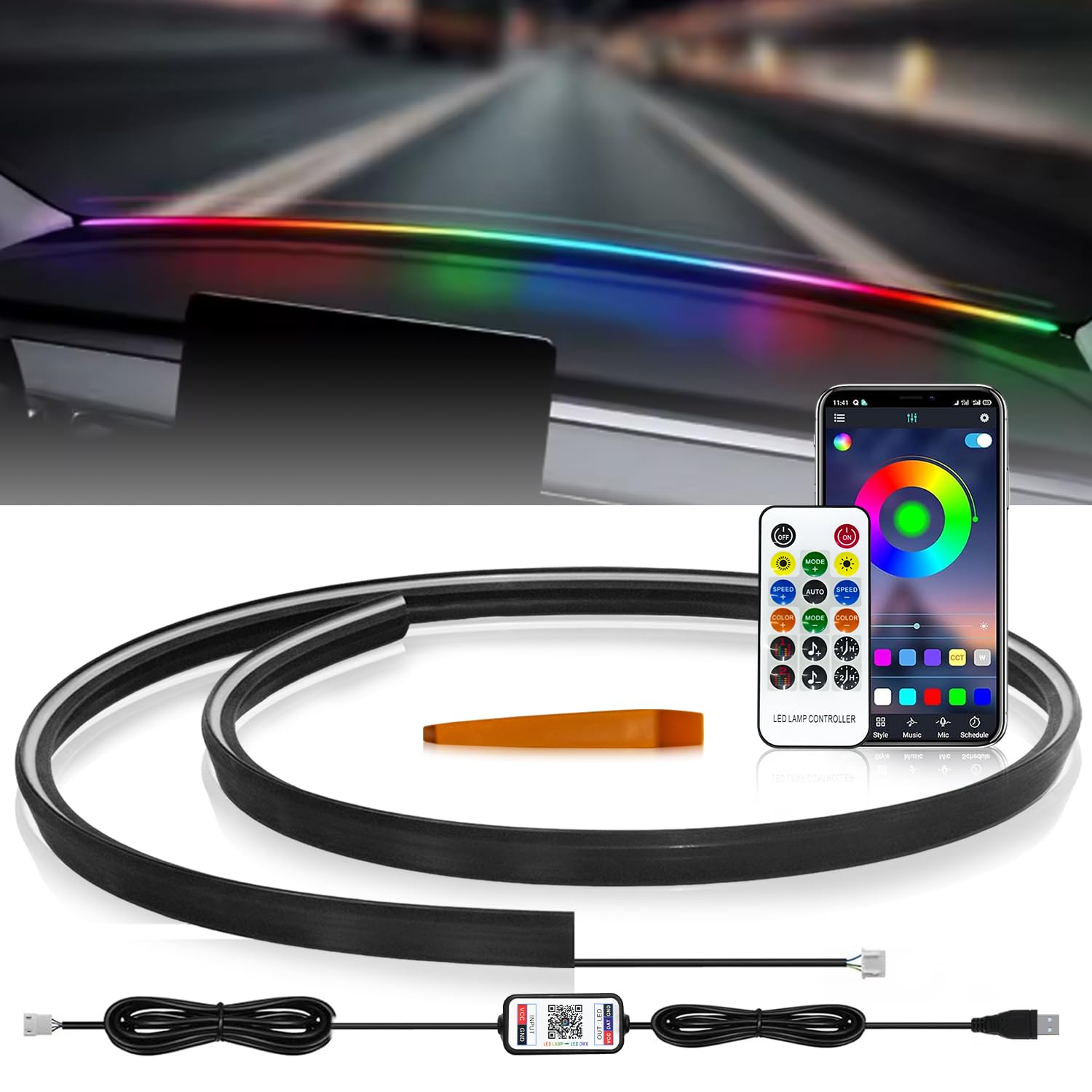 Carzex Car Wind Shield LED Strip K4 Ambient Light, Multi-Color Matrix Interior Atmosphere Light for Car – App Controlled, Magic Running Atmosphere Light (1.5 Meter)-image-33