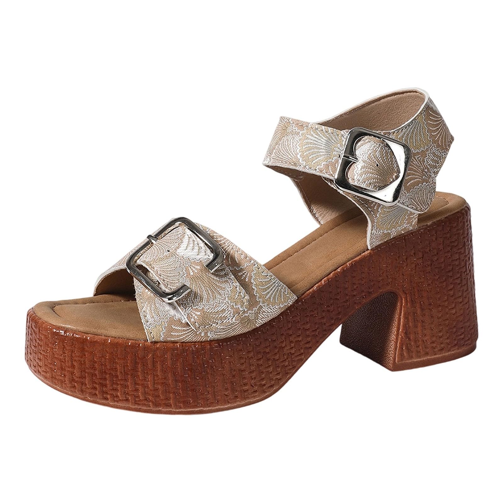 Women Platform Ankle Strap Sandals Open Toe Chunky Block High Heel Slingback Wedding Party Dress Shoes 5 Inches