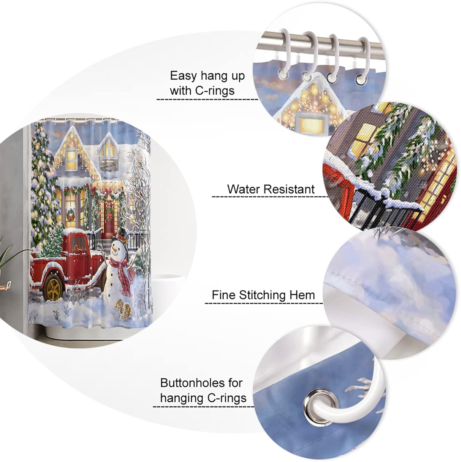 BestLives Winter Christmas Shower Curtains Snowman Xmas Tree Bath Curtain Snow Red Truck Waterproof Polyester Fabric Bathroom Curtain with Hooks Decoration 72 x 84 Inches