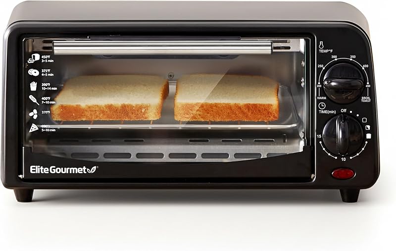ETO236 Compact 2-Slice Toaster Oven, 15-Min Timer, Black | Bake, Broil, Toast & Adjustable Temperature, Countertop Design - fits small kitchens, dorms and RVs
