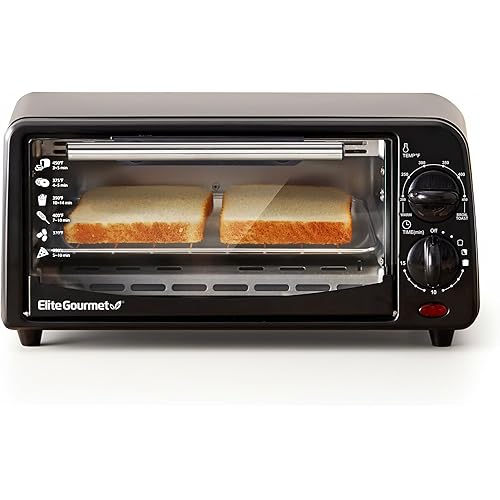 Elite Gourmet ETO236 Personal Compact 2 Slice Countertop Toaster Oven with 15 Minute Timer & Adjustable Temperature, Bake, Broil, & Toast, Black