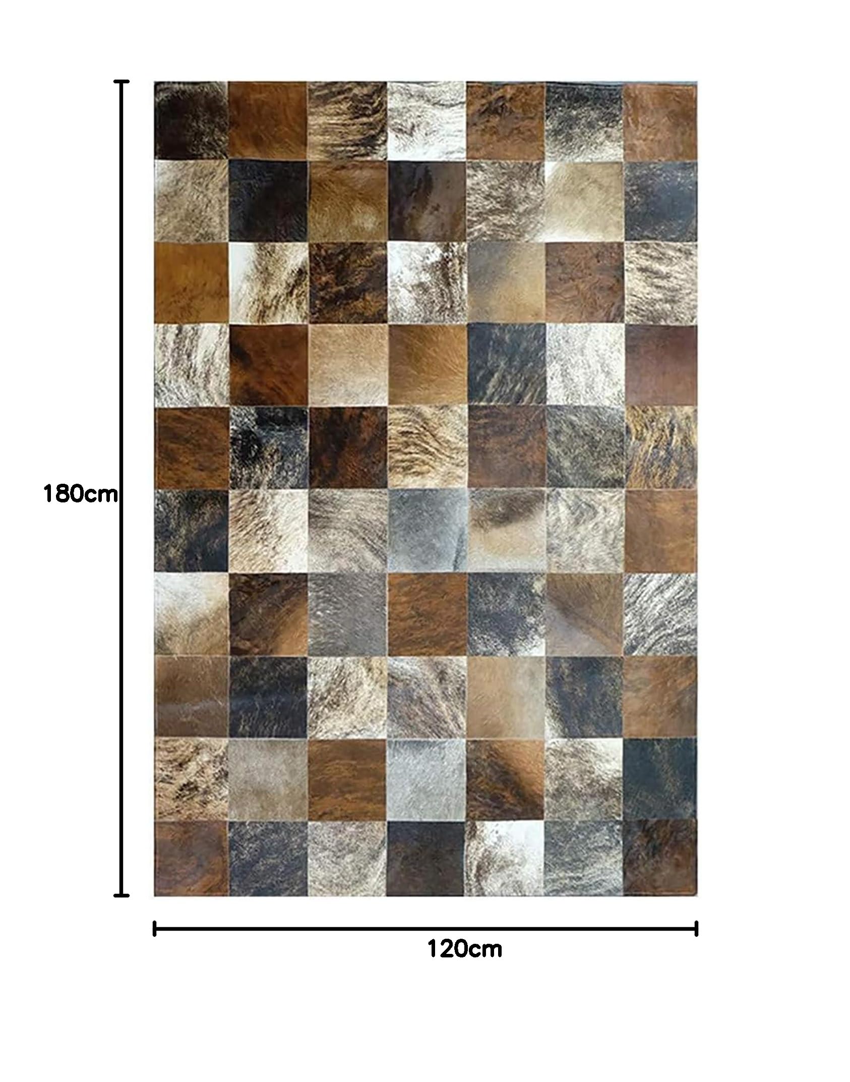 R&RENXIA Peau de Vache Véritable de Qualité Supérieure, Tapis Patchwork Fait à la Main en Cuir, Cheveux Authentiques Originaux sur Cuir de Vache, Grand Format 120cm×180cm
