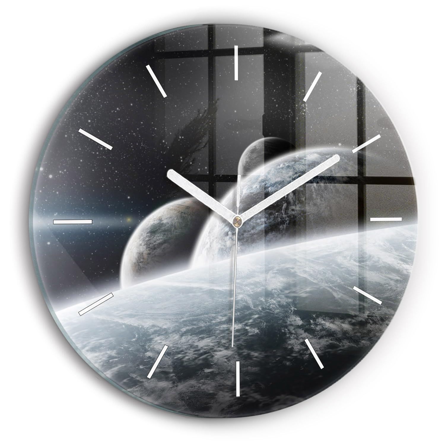 Horloge moderne 30 cm Wallfluent sans tic-tac motif espace pour bien dormir