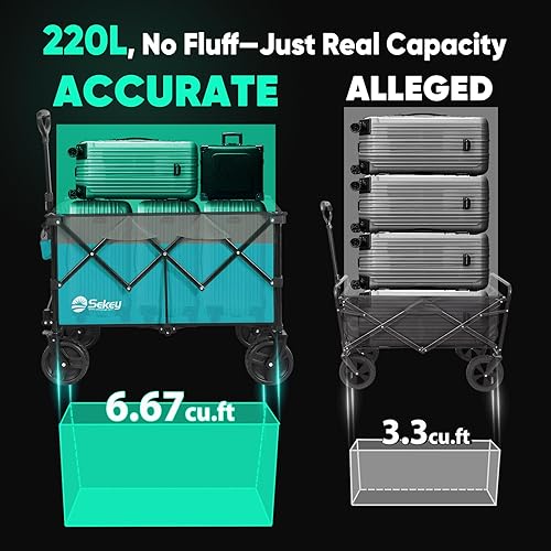 Miniatura 2 de Sekey Carros plegables de 220 litros con ruedas de playa grandes All-Terrian, carro plegable resistente con portavasos, vagón plegable extragrande,