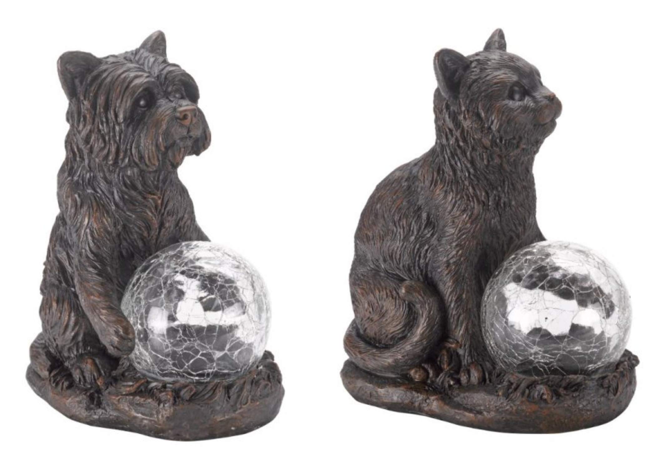 Garden Mile Solar Dog And Cat Garden Ornaments Outdoor Solar Powered Ornaments Animal Statues With Multicoloured LED Lights Weatherproof Durable Decor For Patio Solar Garden Ornaments Home Decor