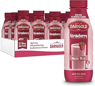 Darigold 1 Percent Milk, Reduced Fat Shelf Stable Milk with 9 Essential Nutrients, 16g Protein, rsBT Free - 14oz, 12 Pack (Strawberry)