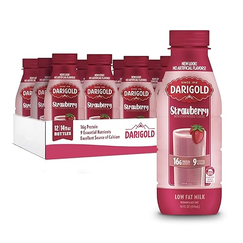 Darigold 1 Percent Milk, Reduced Fat Shelf Stable Milk with 9 Essential Nutrients, 16g Protein, rsBT Free - 14oz, 12 Pack (Strawberry) - Strawberry 1 Percent