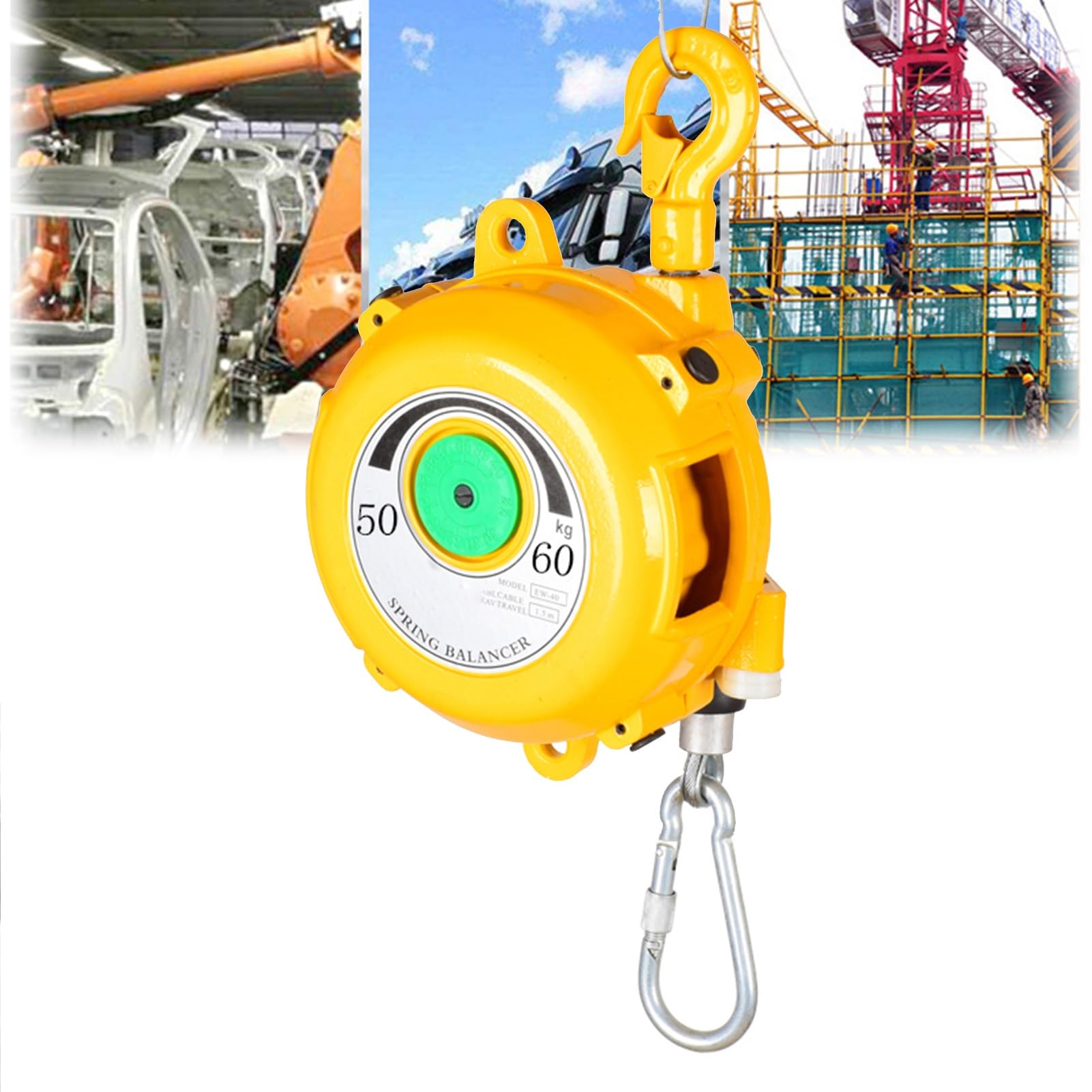 WEKONUMEX Retractable Spring Balancer, Spring Balancer Retractable 1.5m Self Locking For Assembly Lines Multiple Load Capacities 1-60kg(50-60kg)