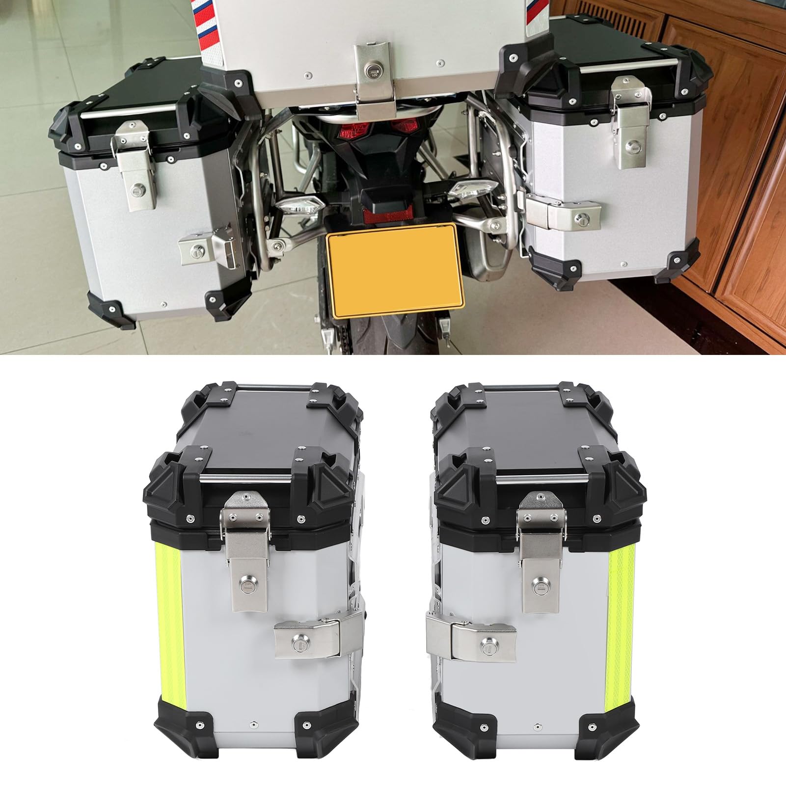 Semme Scatola Laterale per Moto Scatola per Borsa Laterale Rigida in Lega di Alluminio da 28 Litri con Serratura e Maniglia di Ricambio per (SILVER)