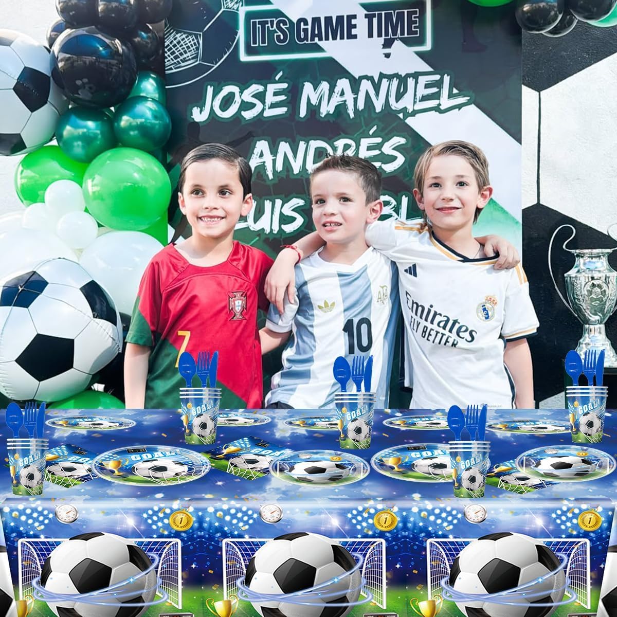 Set di stoviglie per feste di calcio, compleanno, decorazioni per feste di calcio, calcio e feste di compleanno
