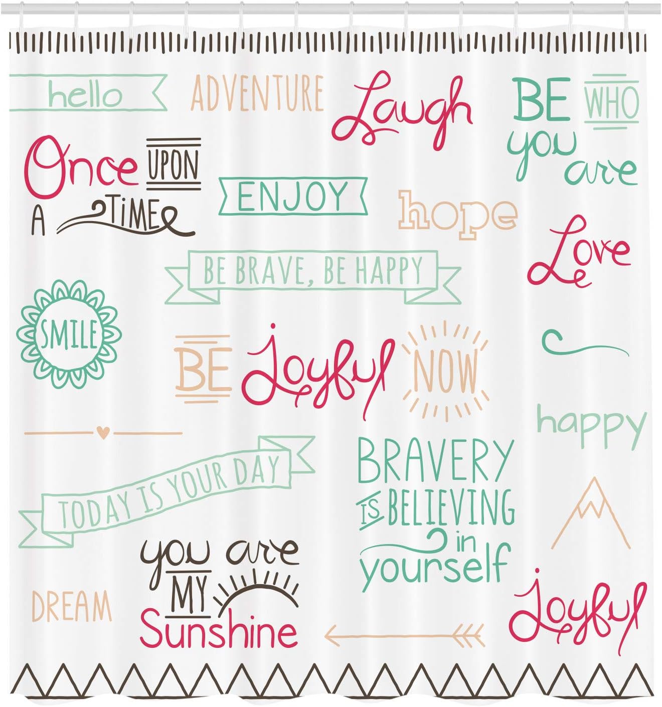 Ambesonne Adventure Shower Curtain, Various Words on Happiness and Self Value Uplifting Phrases Being Who You are, Cloth Fabric Bathroom Decor Set with Hooks, 69" W x 75" L, Dark Pink