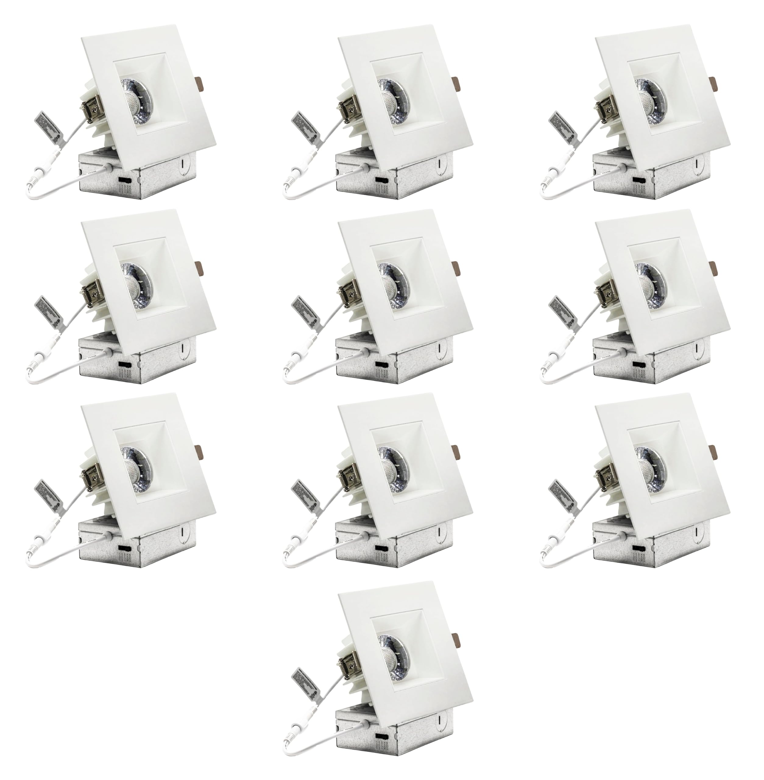 YUURTA 4-Inch 12W Deep Anti Glare Square Recessed Ceiling LED Downlight (Pot Light) Color Selectable 5CCT: 2700K-5000K CRI90+ Dimmable 1000lm 120V ETL Listed IC Rated (White, 10-Pack)