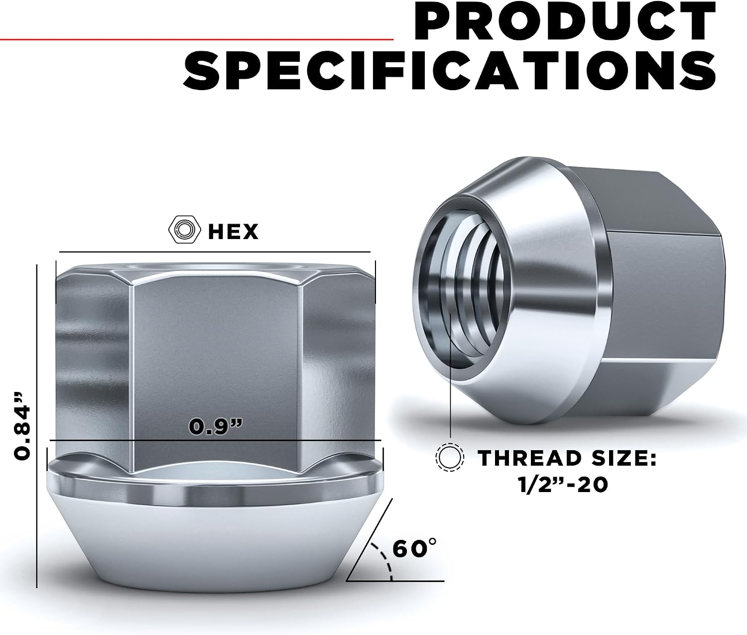 White Knight 791304-1SAM Chrome 1/2"-20 Open End Bulge Acorn Lug Nut Kit with Wheel Locks (Random Key Pattern) - 20 Pack