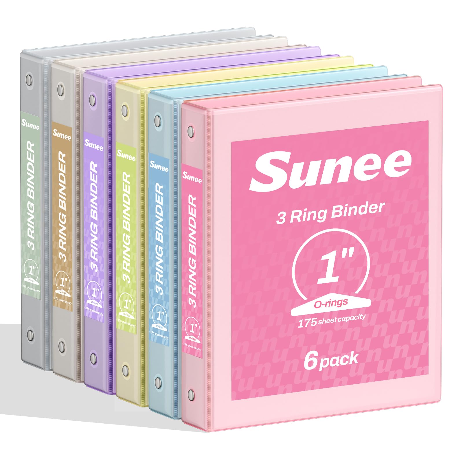 SUNEE Raccoglitore a 3 anelli da 2,5 cm, confezione da 6, trasparente, senza PVC, adatto per raccoglitori scolastici o ufficio, raccoglitori pastello