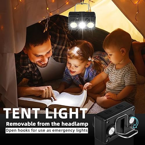 Miniatura 7 de Minsk Linterna frontal recargable, paquete de 2 faros para adultos, lámparas LED recargables para exteriores, linterna LED impermeable con sensor de
