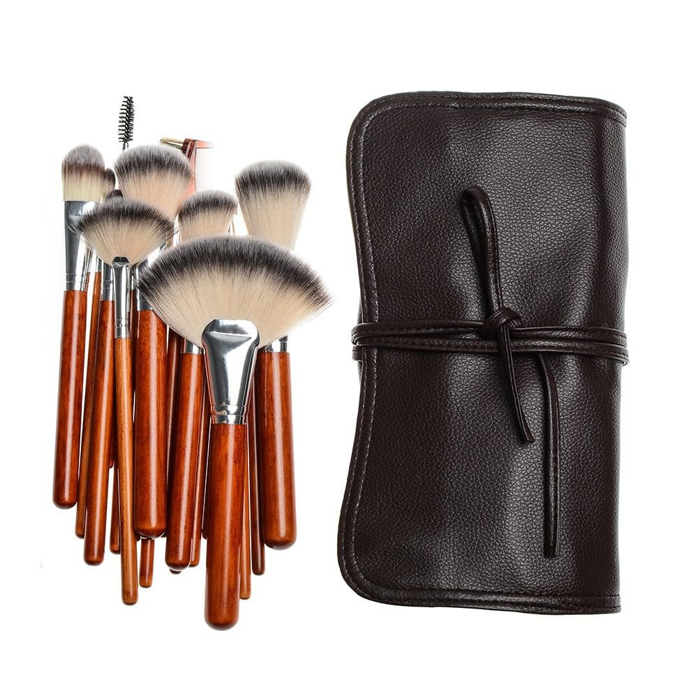 24 make-up-Pinsel Mahagoni-Griff make-up set weiche lose Pulver Pinsel schwarze PU-Tasche Pinsel