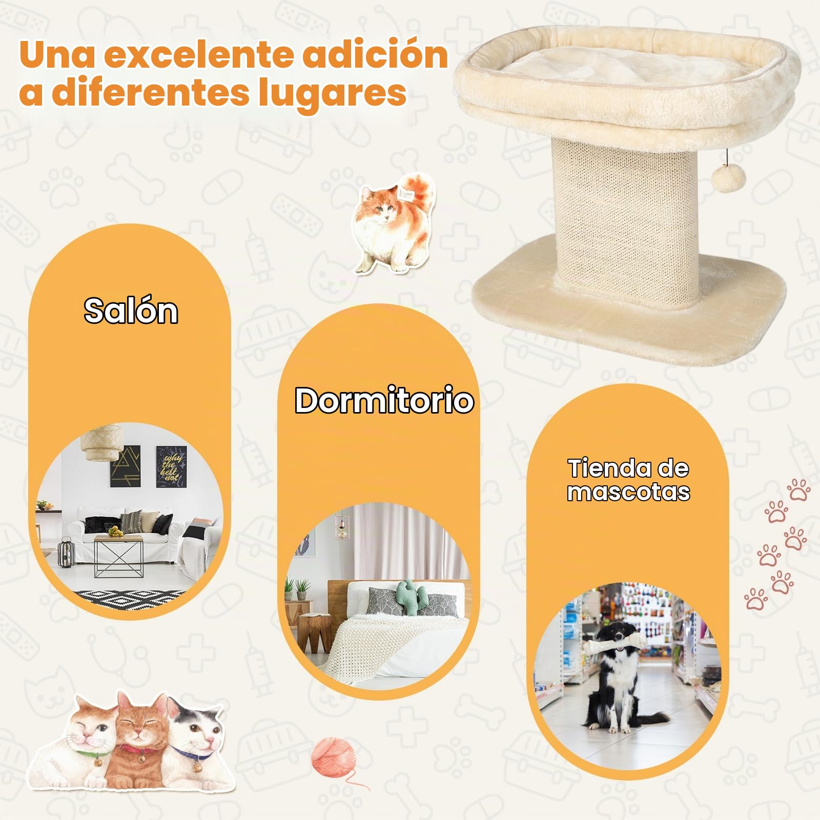 GOPLUS Árbol Rascador Pequeño para Gatos de Altura 50 CM con Poste Rascador de Sisal, Torre de Actividades de Carga 20 KG con Soporte de Peluche y Juguete de Bola Colgante, 59×40×50 CM, Beige