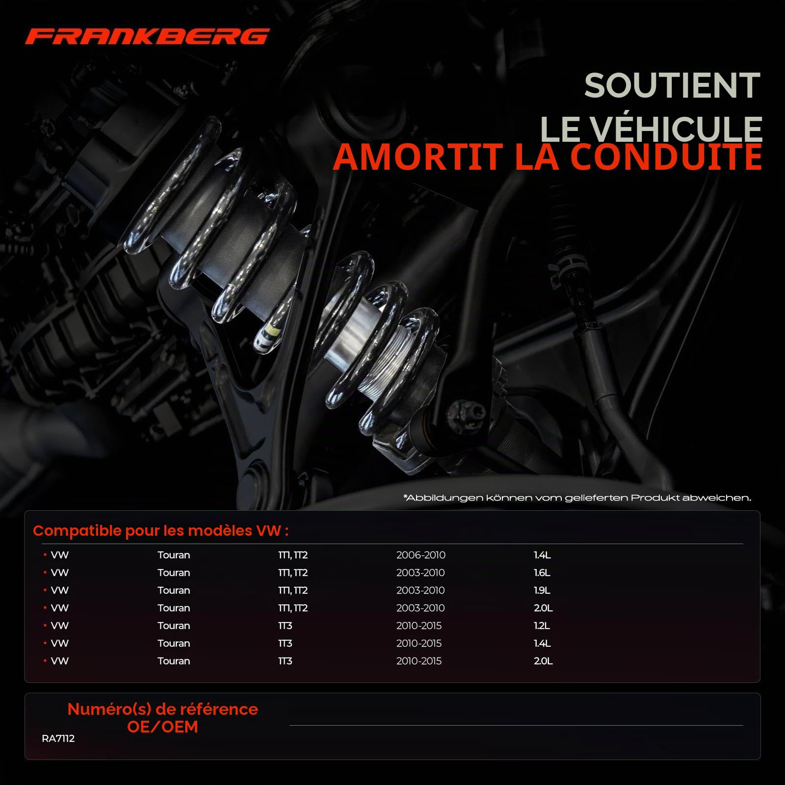 Frankberg 2 ressorts de suspension pour essieu arrière RA7112 | Compatible avec: T.o.u.r.a.n 1T3, T.o.u.r.a.n 1T1 1T2