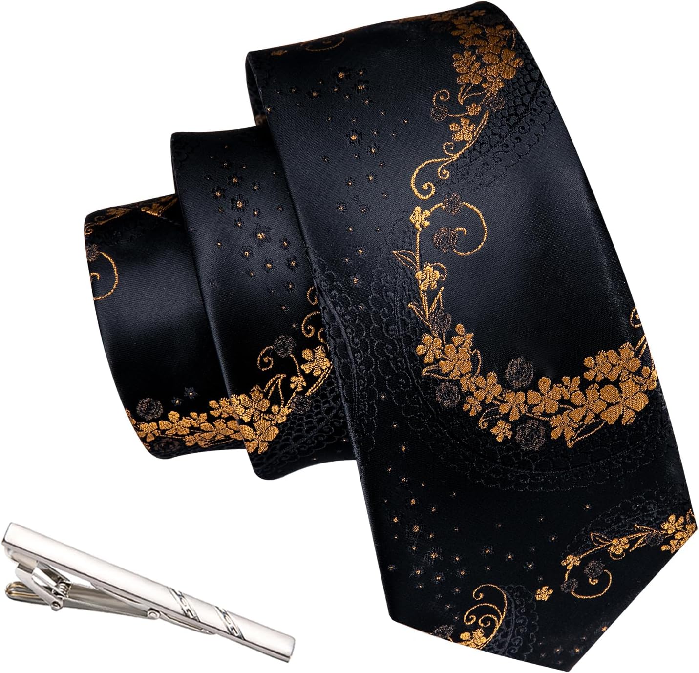 Barry.Wang Floral Ties for Men Necktie and Tie Clip Wedding Business Flower Solid Color Formal - Image 5