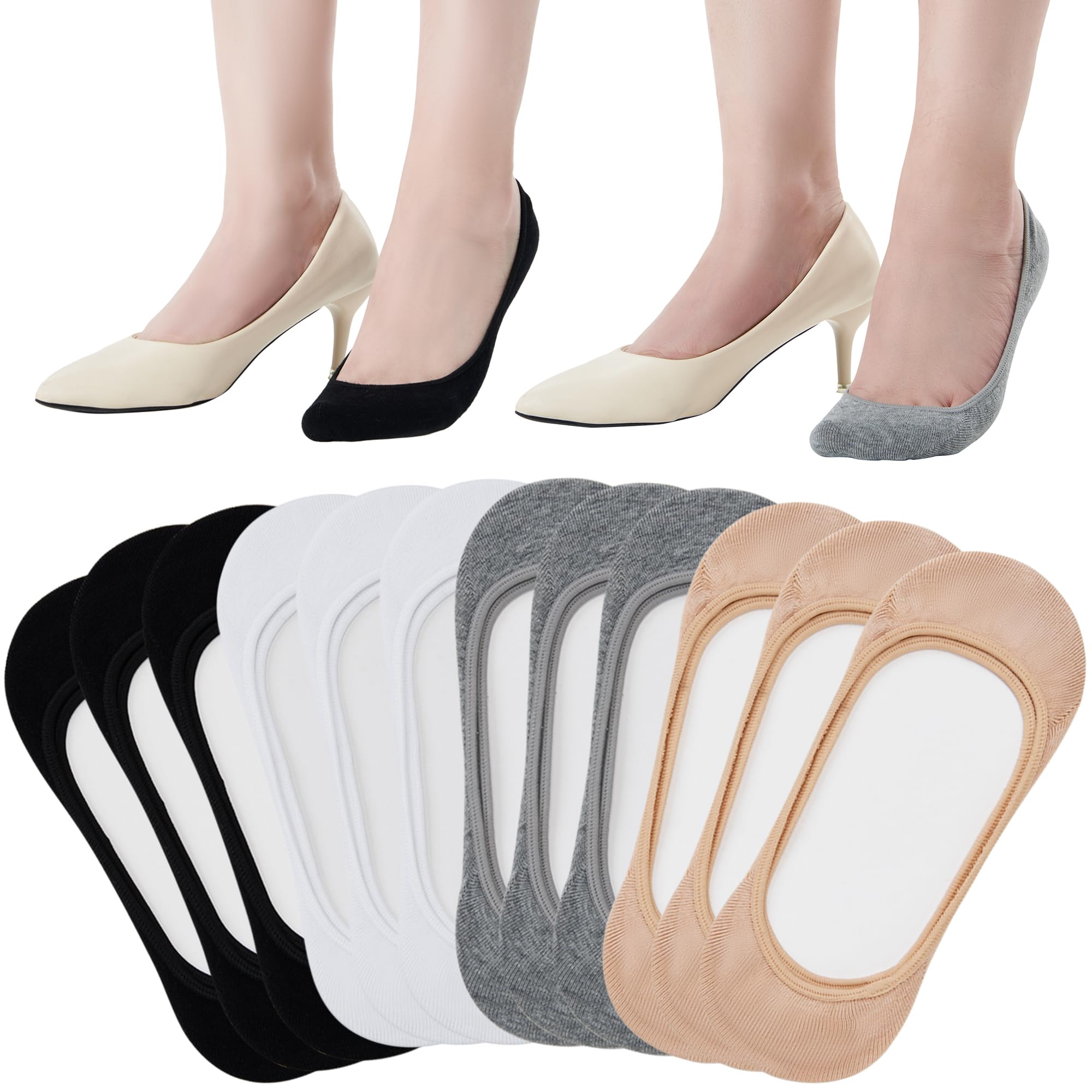 ATBITER No Show Socks Womens Flats - 6/12 Pairs Low Cut Invisible Non Slip