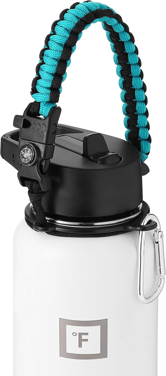 IRON °FLASK Paracord Handle - Fits Wide Mouth Water Bottles - Durable Carrier, Secure Accessories, Strap Cord, Safety Ring, and Carabiner - Seven Core Paracord Bracelet : Sports & Outdoors