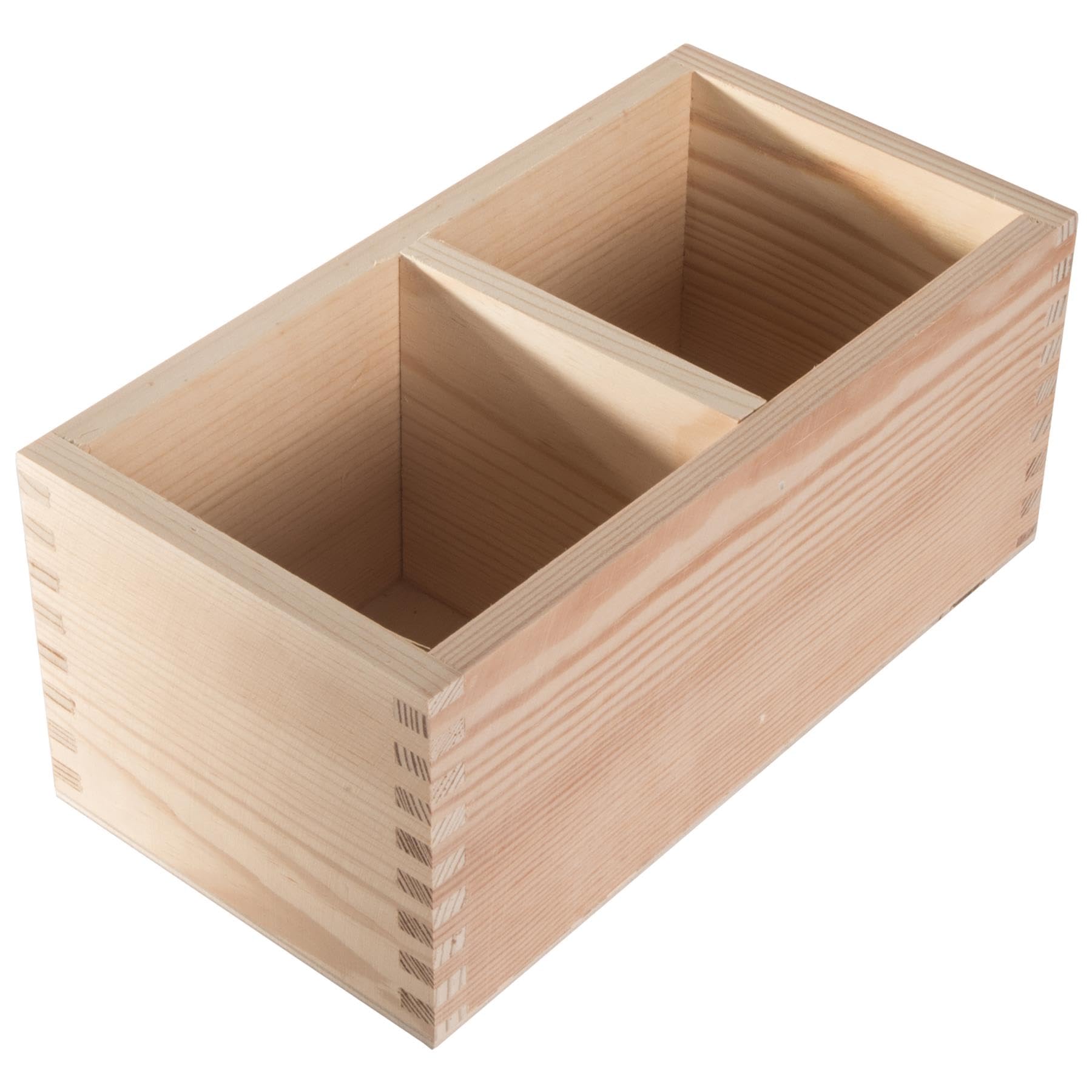 Woodeedoo Natural Wooden Desk Organiser With 2 Compartments Open Rectangular Storage Box Plain Pine Crayon Holder Pen Pot Tidy Office Craft Container 23.5 X 12.5 X 10.5 Cm