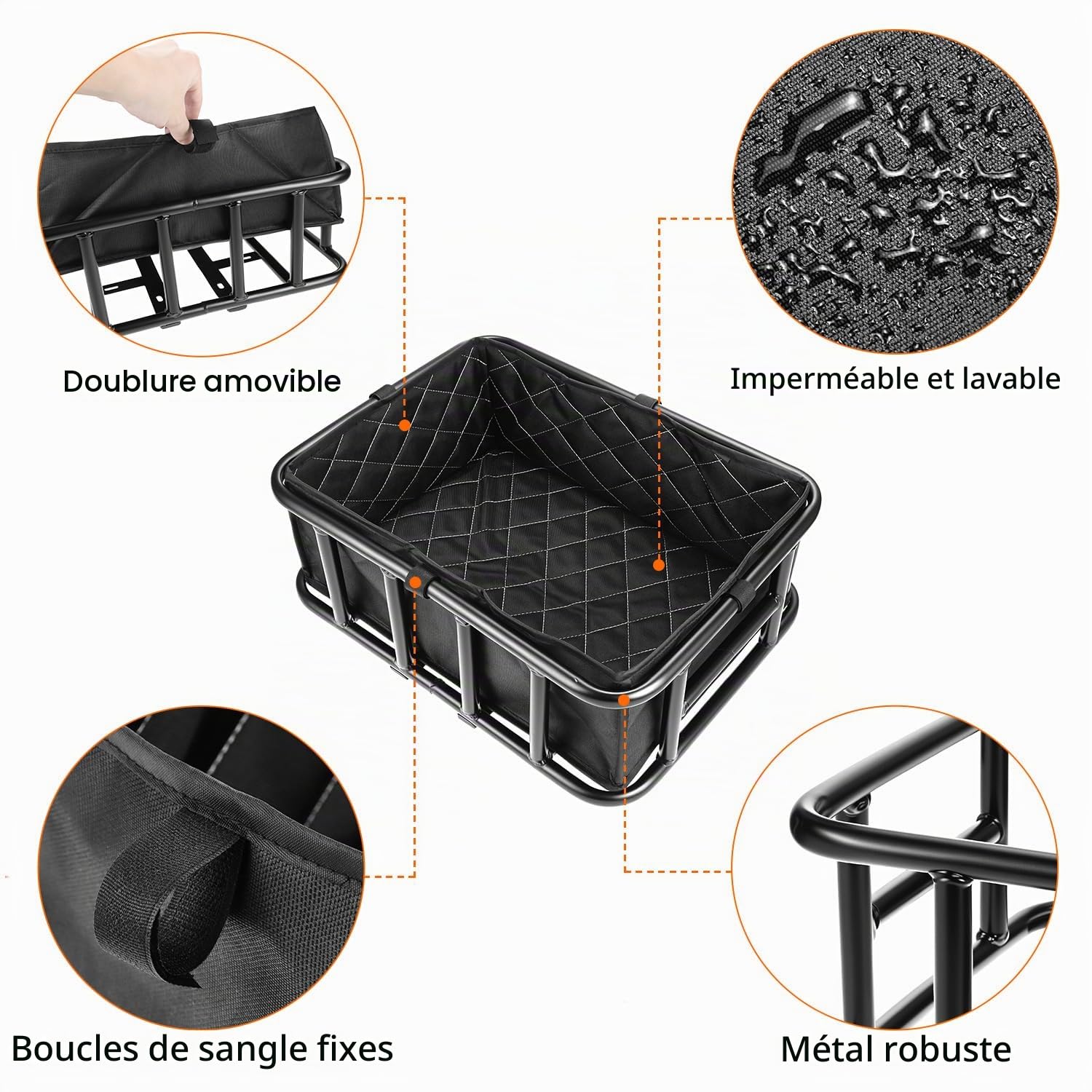 QWORK® Panier à vélo arrière, Grand Panier Velo métal avec Filet de Cargaison et Doublure, pour la Plupart des vélos et e-Bikes