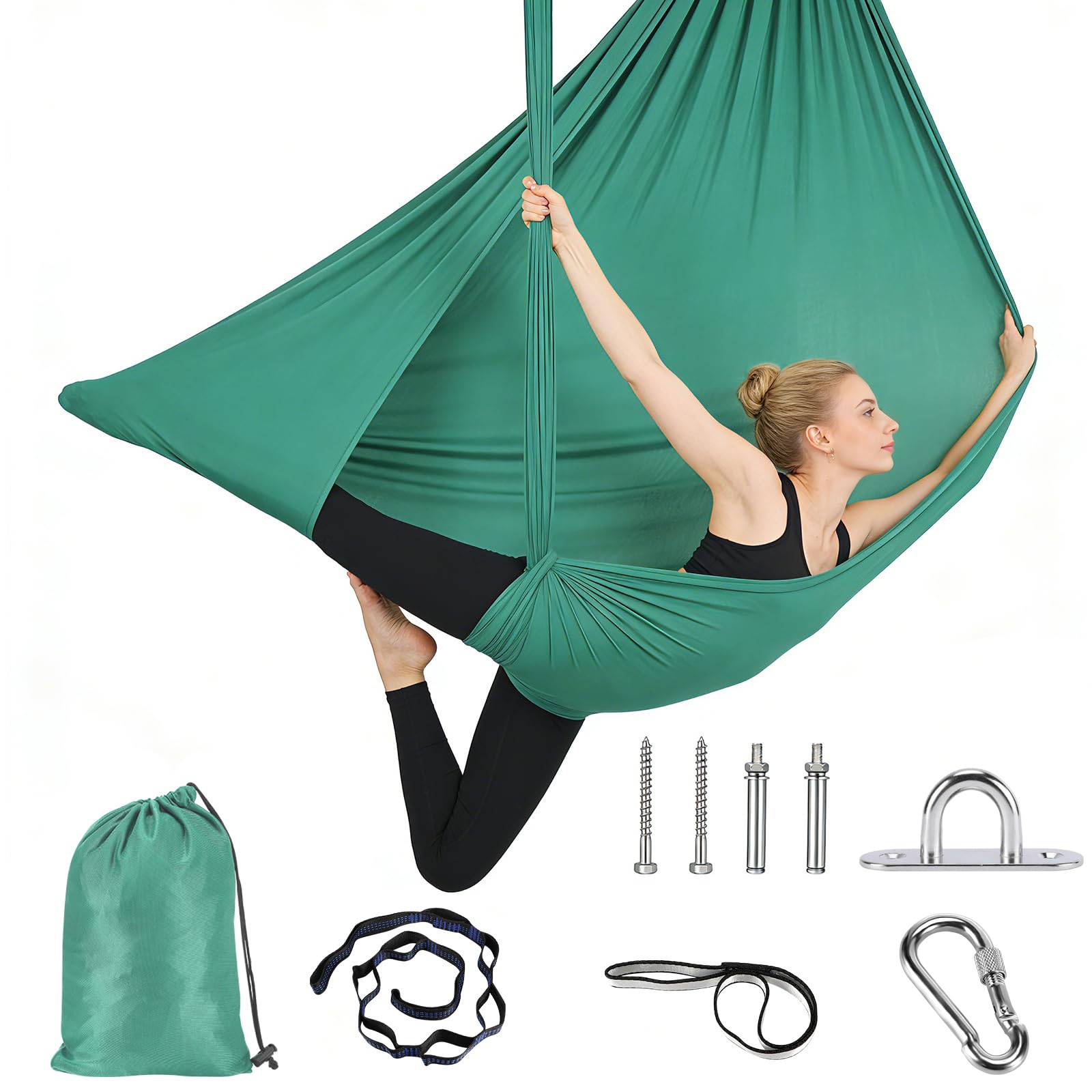 150 x 340 cm Hamaca con Accesorios de Instalación | Hamacas Colgantes Nailon Sin Costuras, Accesorios Completos, Hamaca para Acampar, Viajar, Jardín, 250 KG, Capacidad de Carga