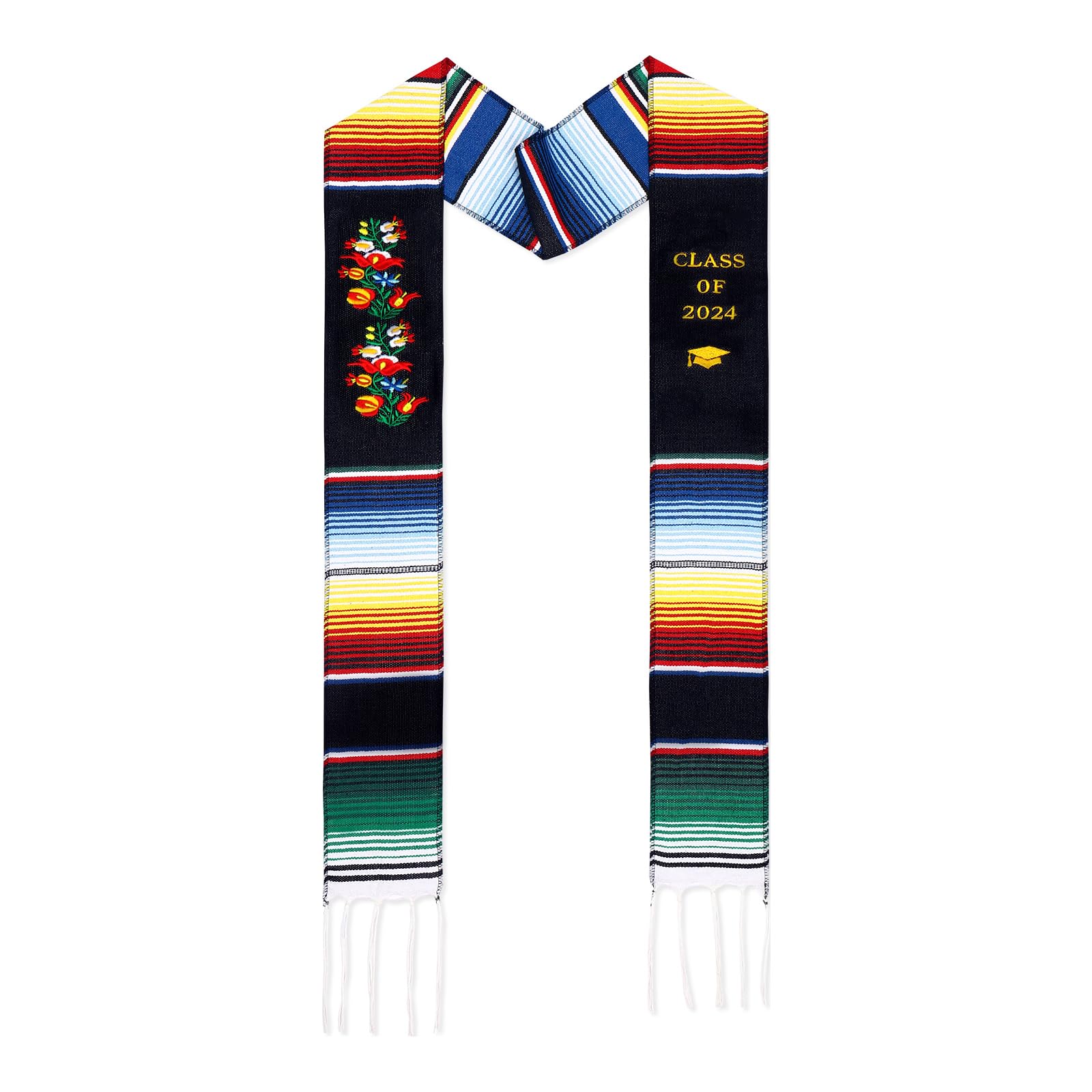 KOYILTD Mexican Graduation Stole Class of 2024 Hispanic Stole Soft Embroidered Sash for Graduate Graduation Serape Sash Scarf