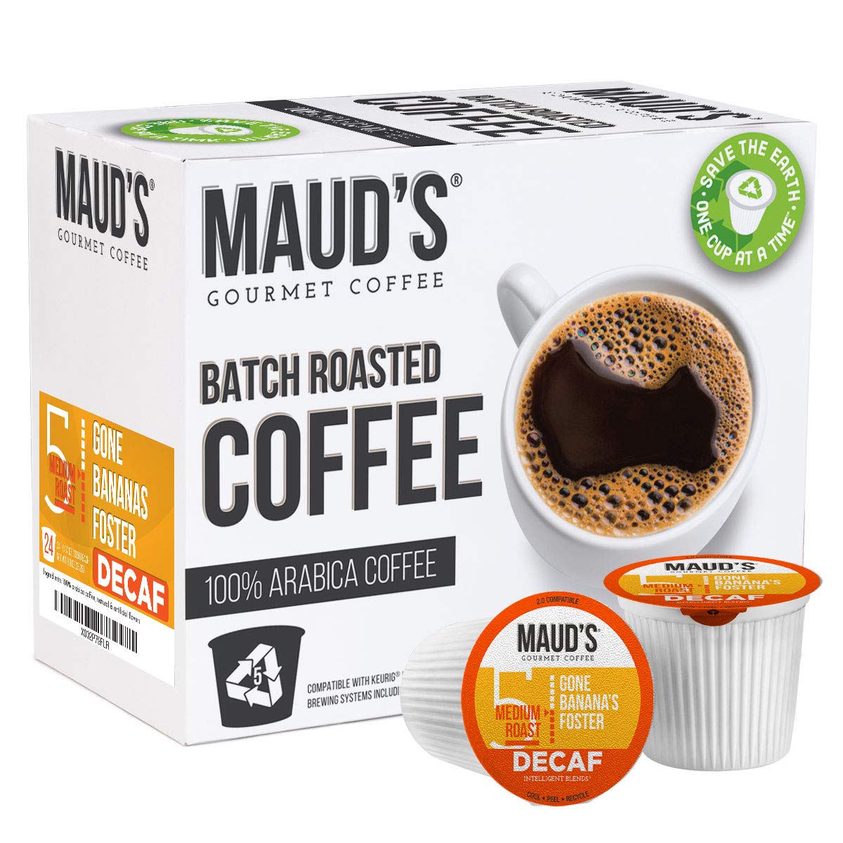 MAUD'SDecaf Banana Flavored Coffee Pods, 24 ct, Decaffeinated Medium Roast Flavored Coffee in Recyclable Single Serve Pods – 100% Arabica Coffee, Compatible with Keurig K Cups Maker