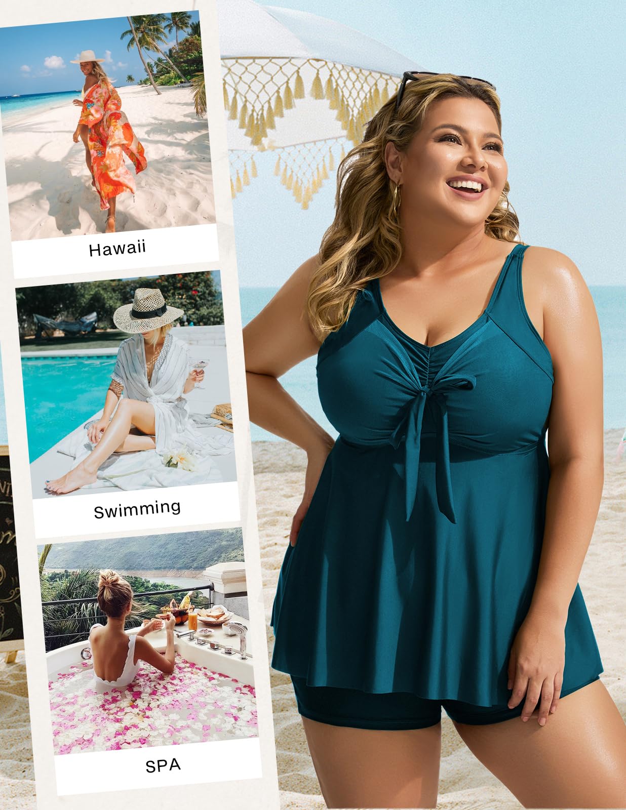 Hanna Nikole Haut de Bain Fluide à Volants pour Femmes Grande Taille avec Short pour garçon pour la Plage