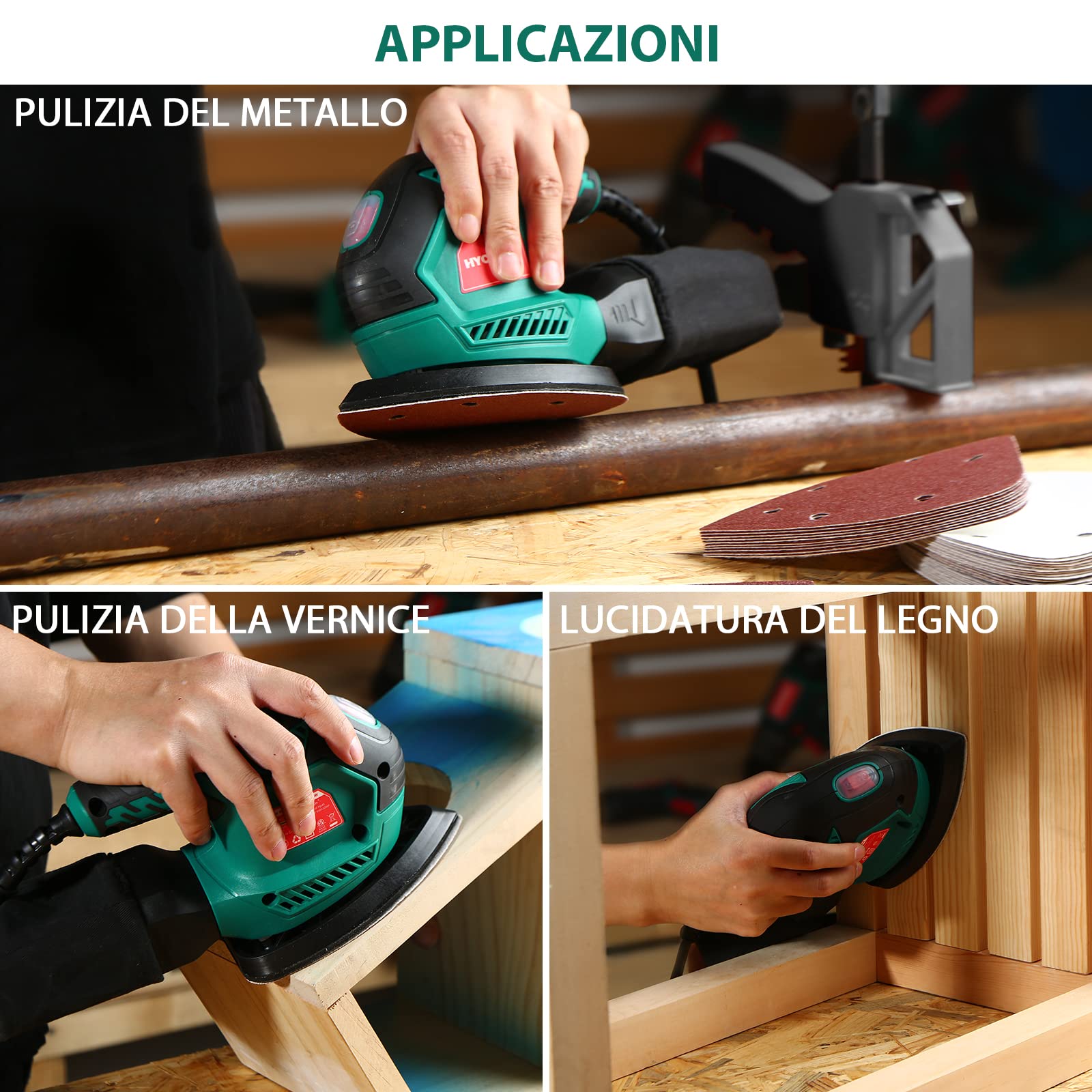 HYCHIKA Carta Vetrata per Levigatrice 60 pezzi, Carta Abrasiva ​P60/P80/P100/P120/P180/P240, Compatibile con HYCHIKA 200W Levigatrice (Numero di modello: FL118A)