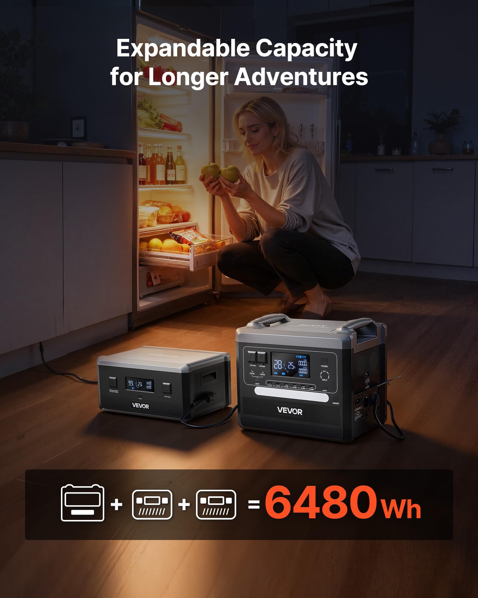VEVOR Centrale Elettrica per Carica Portatile, Generatore Solare Potenza Uscita 2400 W Capacità Batteria 2160 Wh 10 Porte Stazione di Energia per Camper, Campeggio Pannello Solare NON Incluso