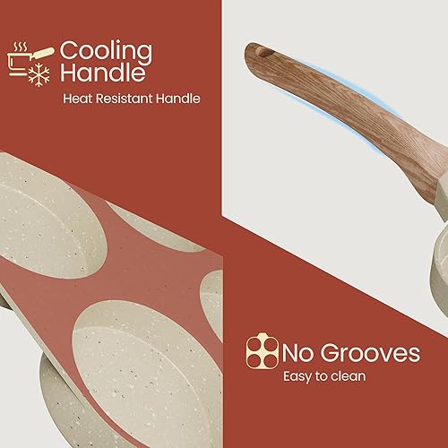 Miniatura 8 de Sartén antiadherente para huevos de 4 tazas de mármol blanco, sartén para panqueques de granito, libre de PFOS y PFOA, aluminio fundido a presión