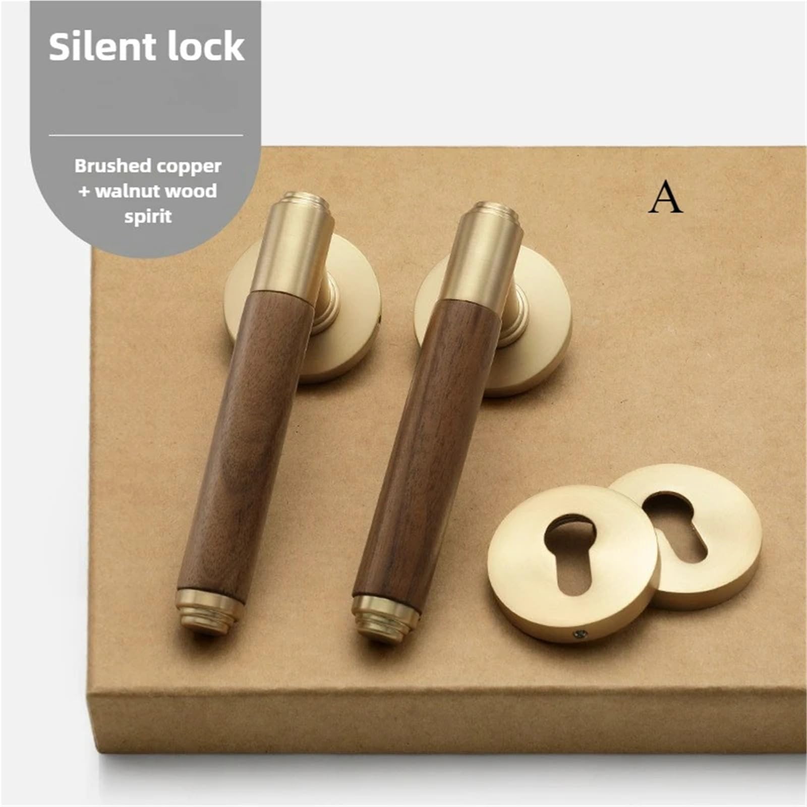 Compatible con cerraduras for puertas de madera de nogal, manilla de estilo retro for dormitorios con función silenciosa for puertas interiores.(Brushed copper A)
