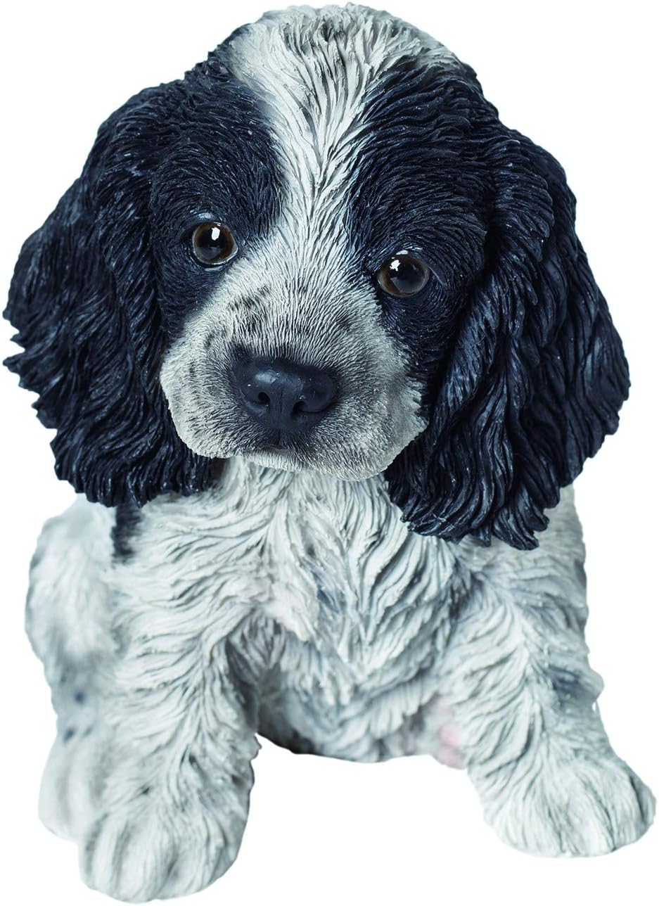 Vivid Arts Pet Pals Black & White Cocker Spaniel Puppy | Highly Detailed Frost Resistant Resin Home or Garden Decoration | PP-CKBK-F