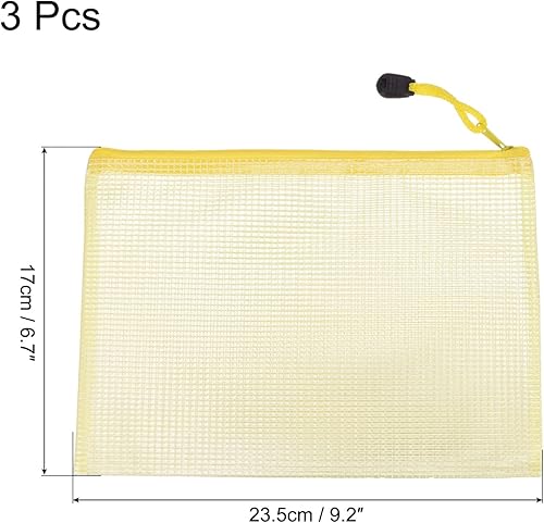 Miniatura 2 de MECCANIXITY Bolsas de malla con cremallera, tamaño A5, bolsillos para documentos, carpetas para suministros de oficina y hogar, color amarillo,